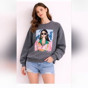 NWT Zara-Gray Sweatshirt with Front Print, For Girls Size 12-13